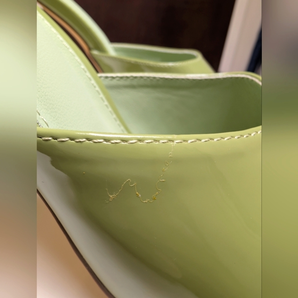 Green Open Square Toe Triangle Block Heel Sandals… - image 9